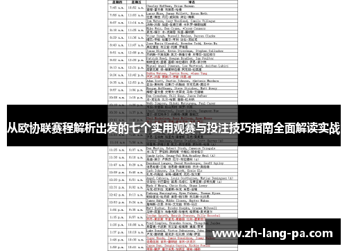 从欧协联赛程解析出发的七个实用观赛与投注技巧指南全面解读实战
