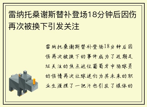 雷纳托桑谢斯替补登场18分钟后因伤再次被换下引发关注